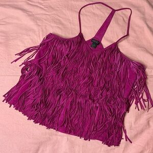 AS by DF Magenta 100% LEATHER Fringe Camisole Top
